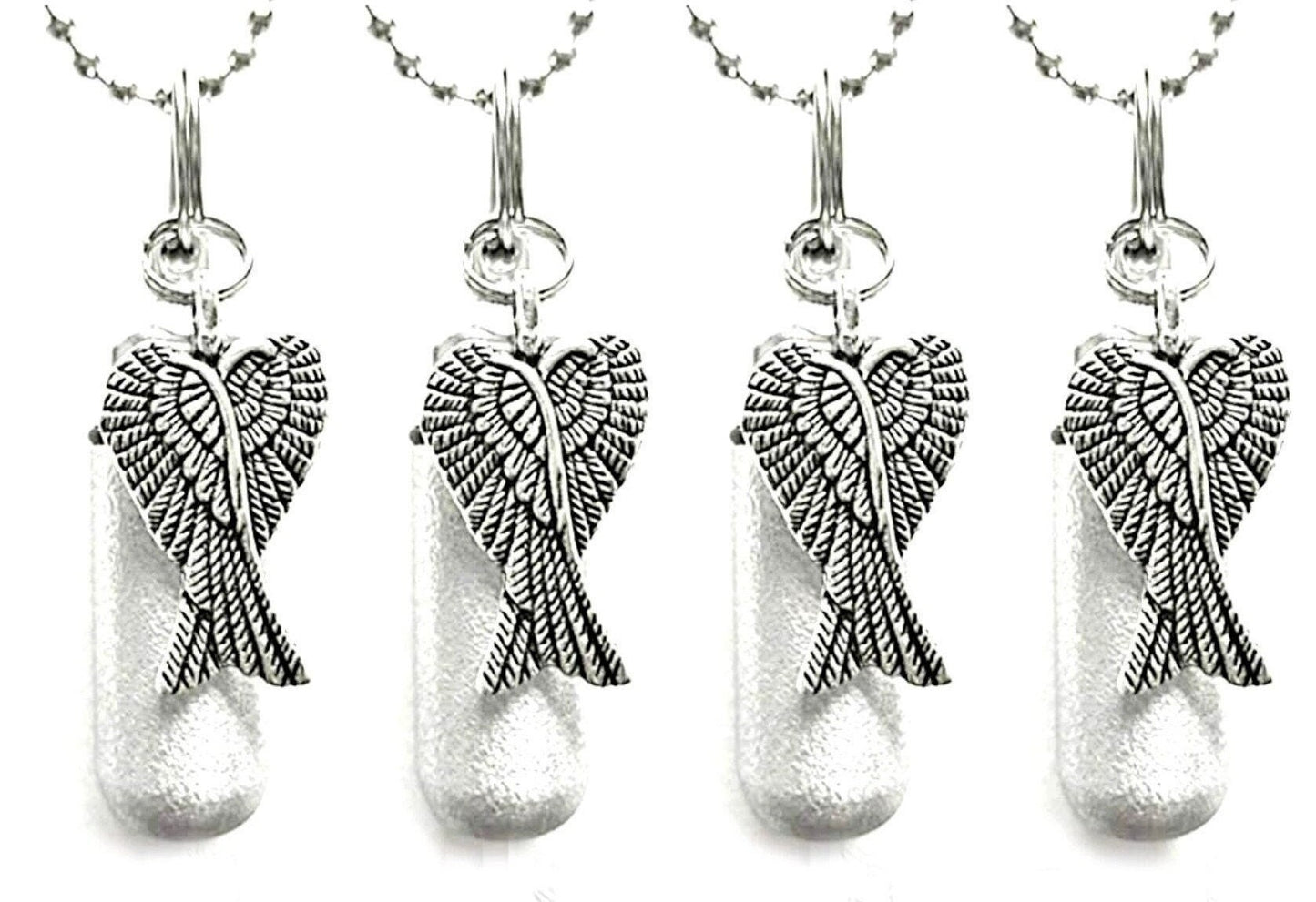 Set of 4 Brushed Silver Angel Wing Cremation Urns, Keepsake Jewelry, Ashes Pendant Locket, Memorial Jewelry, Remembrance Gift, Personalized