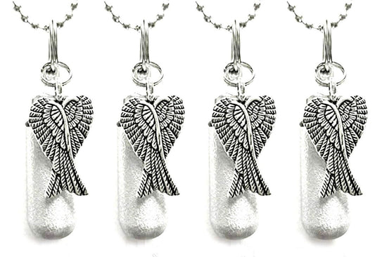 Set of 4 Brushed Silver Angel Wing Cremation Urns, Keepsake Jewelry, Ashes Pendant Locket, Memorial Jewelry, Remembrance Gift, Personalized