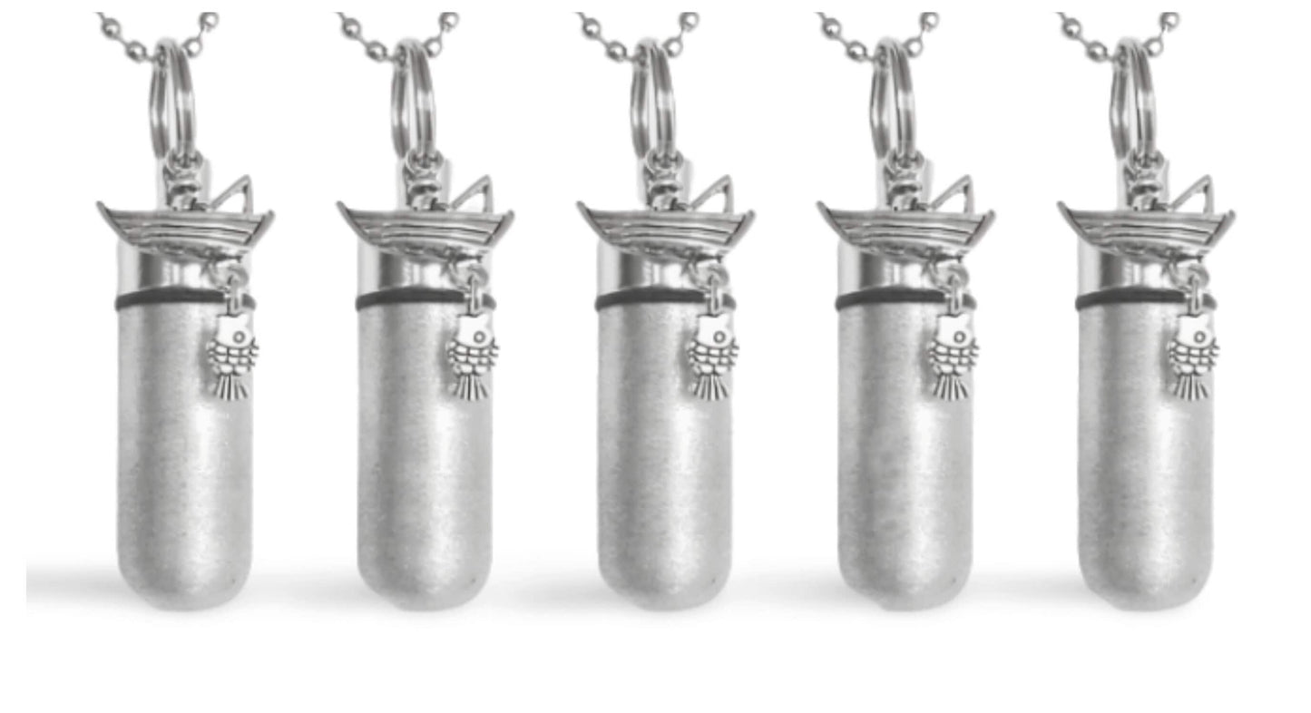 Set of FIVE Brushed Silver Fisherman in Boat CREMATION URN Necklaces - Urn Keepsake, Urn for Ashes, Mourning Jewelry, Ashes Keepsake