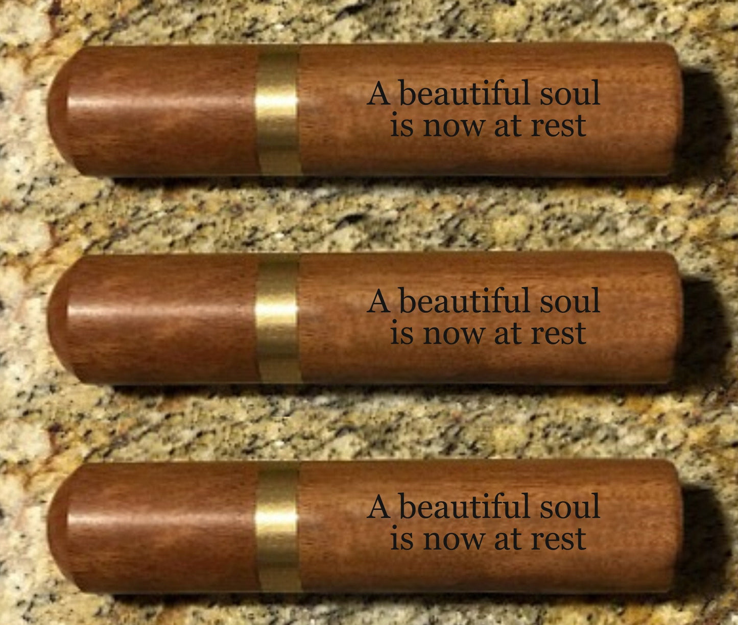 Set of 3 ENGRAVED "A beautiful soul is now at rest" Rosewood Cremation Urns / Scattering Tubes - Fits in Pocket/Purse, TSA Compliant