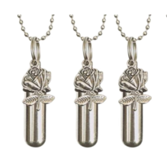 Set of THREE Polished Silver Rose Cremation Urn Necklaces -  Memorial Keepsake, Ashes Jewelry, Urn for Ashes, Urn Necklace, Personalized Urn