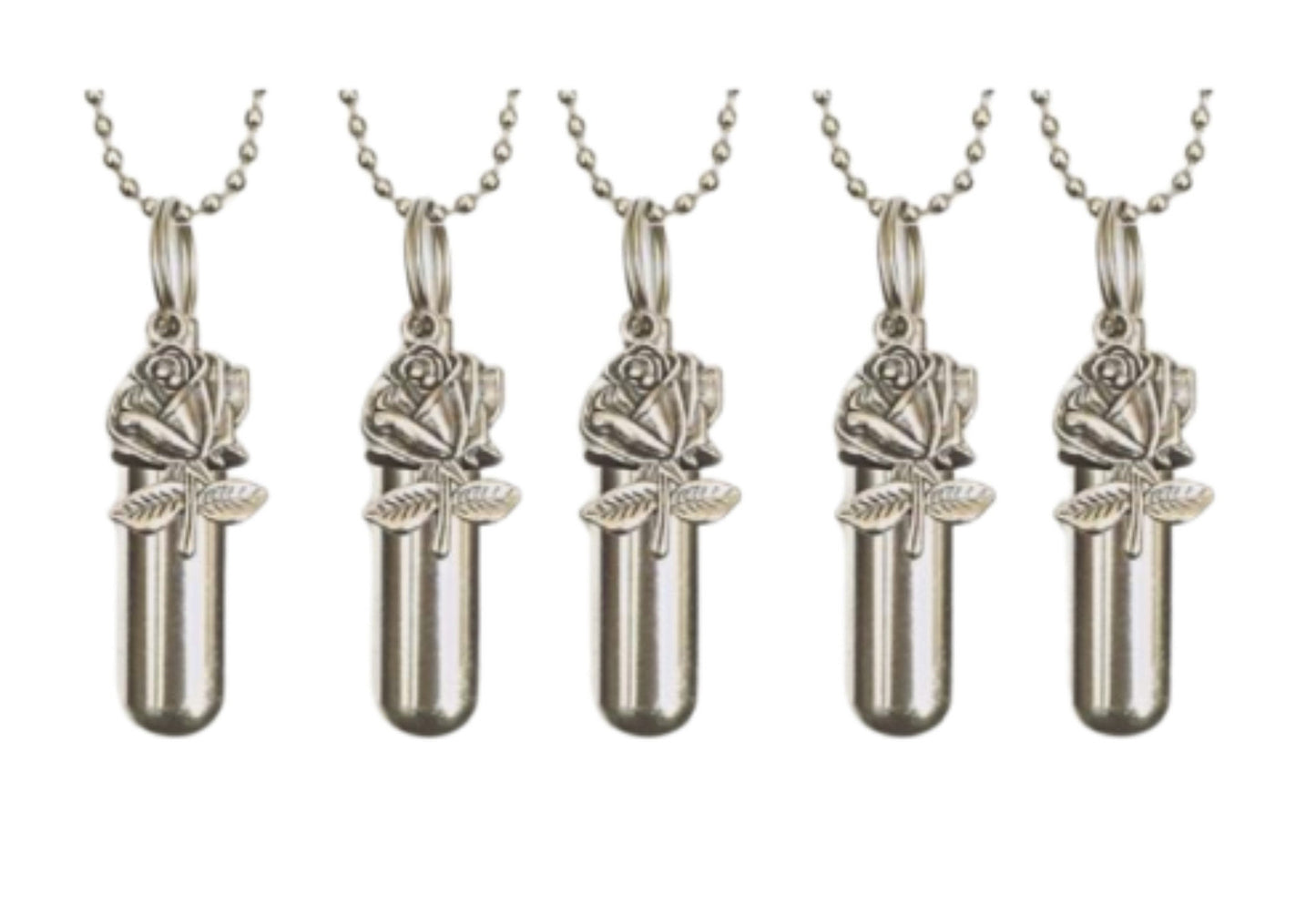Set of FIVE Polished Silver Rose Cremation Urn Necklaces -  Memorial Keepsake, Ashes Jewelry, Urn for Ashes, Urn Necklace, Personalized Urn