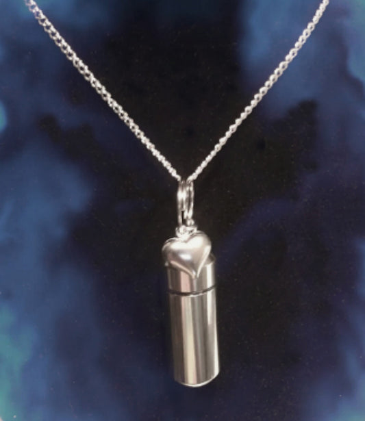 Classic Cremation Heart Urn/Vial Scattering Tube on 24" Necklace - TSA Compliant for Travel, Memorial Keepsake, Personalized Jewelry
