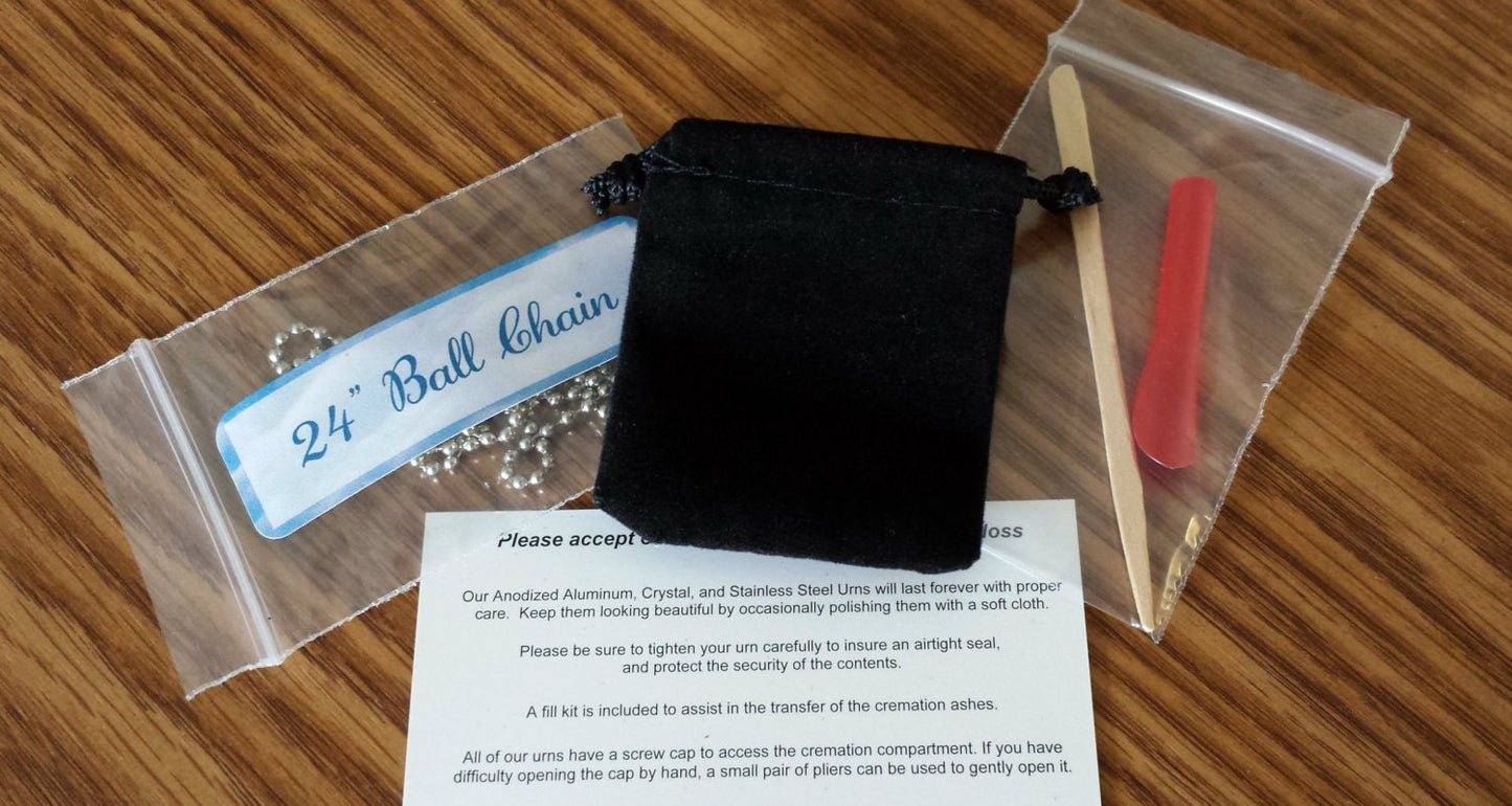 Set of FIVE Mini Pet Cremation Urns on Curb Chain Necklaces  with DOG BONE - Hand Assembled - Includes Velvet Pouch and Fill Kit