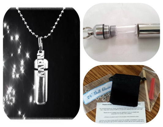Complete Set - NAVY Cremation Urn on 24" Necklace  - Hand Assembled.... with Velvet Pouch and Fill Kit