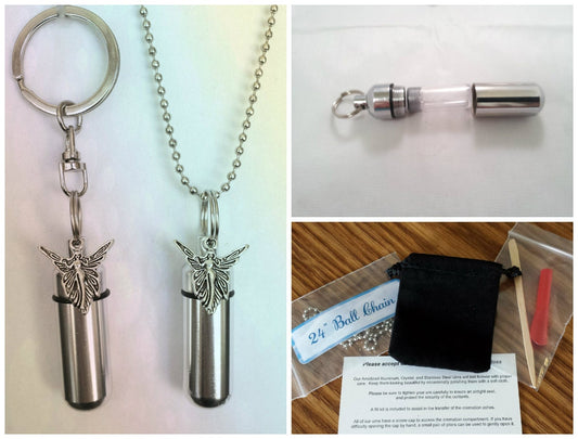 Fairy ANGEL  2pc. Special Set - Cremation Urn Necklace & Keychain Urn and Velvet Pouches