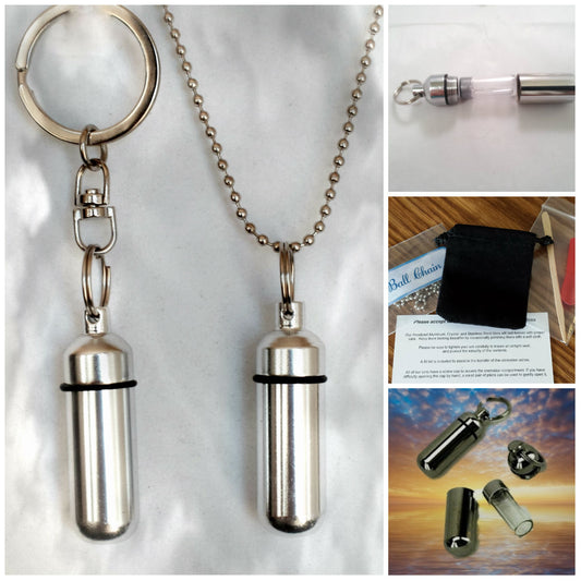CLASSIC  2pc. Special Set - Cremation Urn Necklace & Keychain Urn and Velvet Pouches