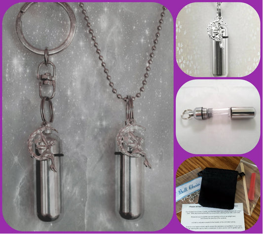 Fairy Angel on Moon  2pc. Special Set - Cremation Urn Necklace & Keychain Urn and Velvet Pouches
