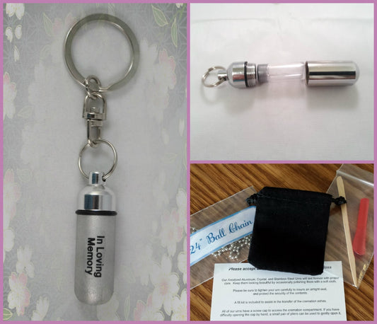 Engraved "In Loving Memory"   - Cremation Urn Swivel Keychain - Hand Assembled.... with Velvet Pouch and Fill Kit