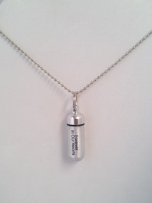 Engraved "Forever In Our Hearts"   - Cremation Urn Necklace - Hand Assembled.... with Velvet Pouch and Fill Kit